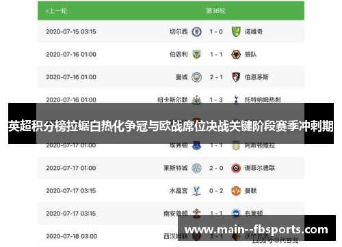 英超积分榜拉锯白热化争冠与欧战席位决战关键阶段赛季冲刺期 英超积分榜拉锯白热化争冠与欧战席位决战关键阶段赛季冲刺期